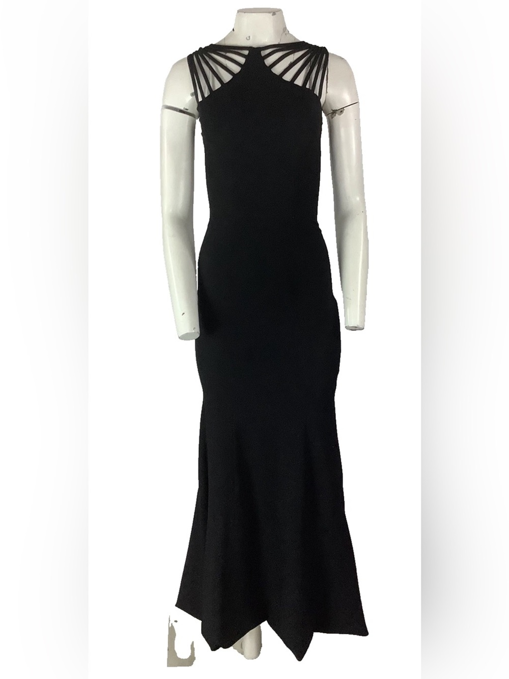 Dress the Population Sz XS Maxi Peplum Hem High Cut Neck Cocktail Dress Black